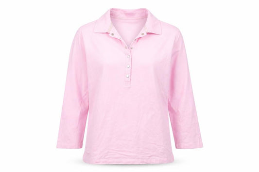 Rohnisch Womens Pink Cotton Basic T-Shirt Size L Collared