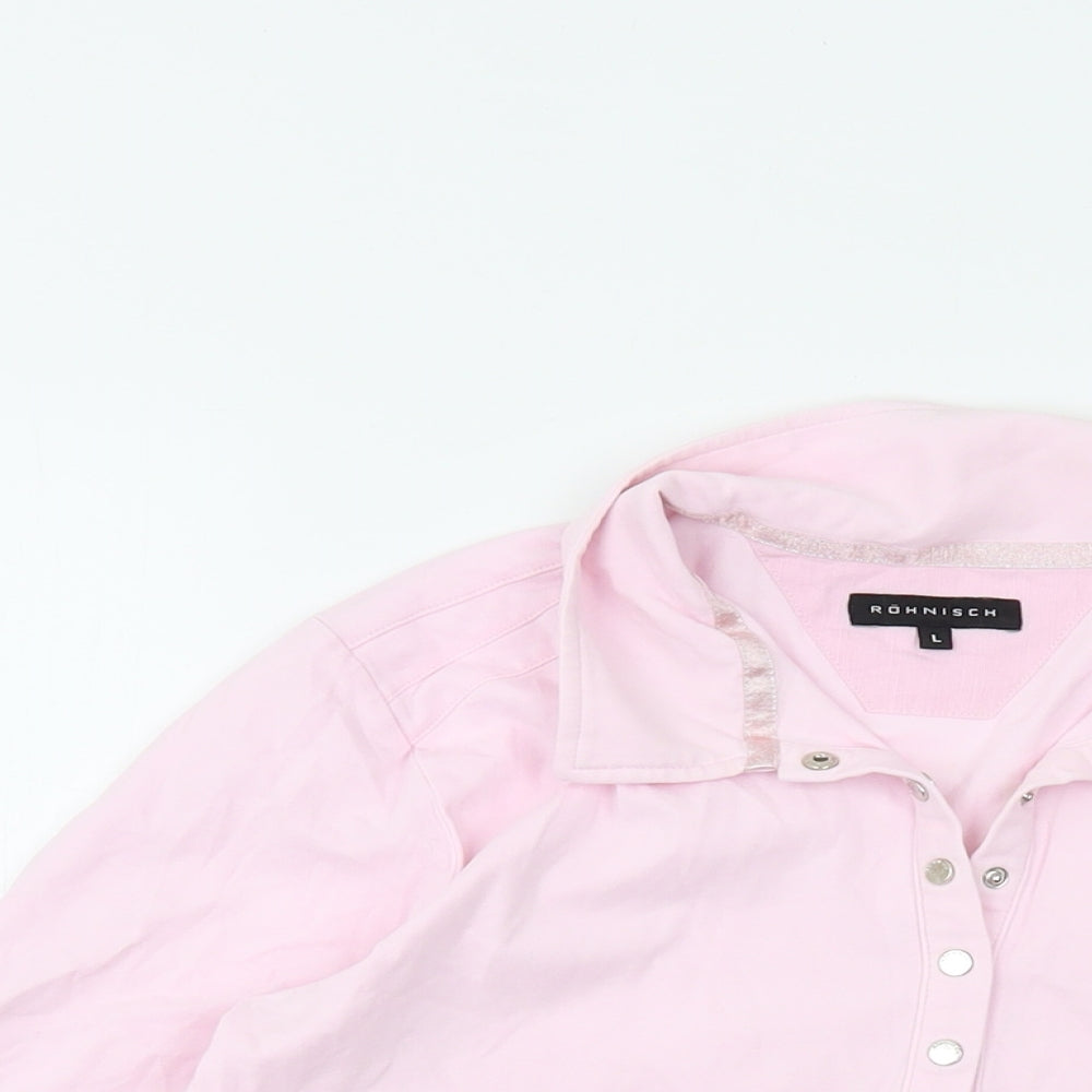 Rohnisch Womens Pink Cotton Basic T-Shirt Size L Collared