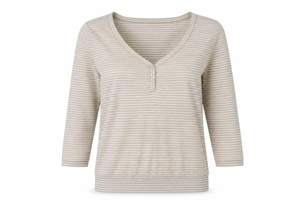 Gap Womens Beige V-Neck Striped Cotton Pullover Jumper Size M