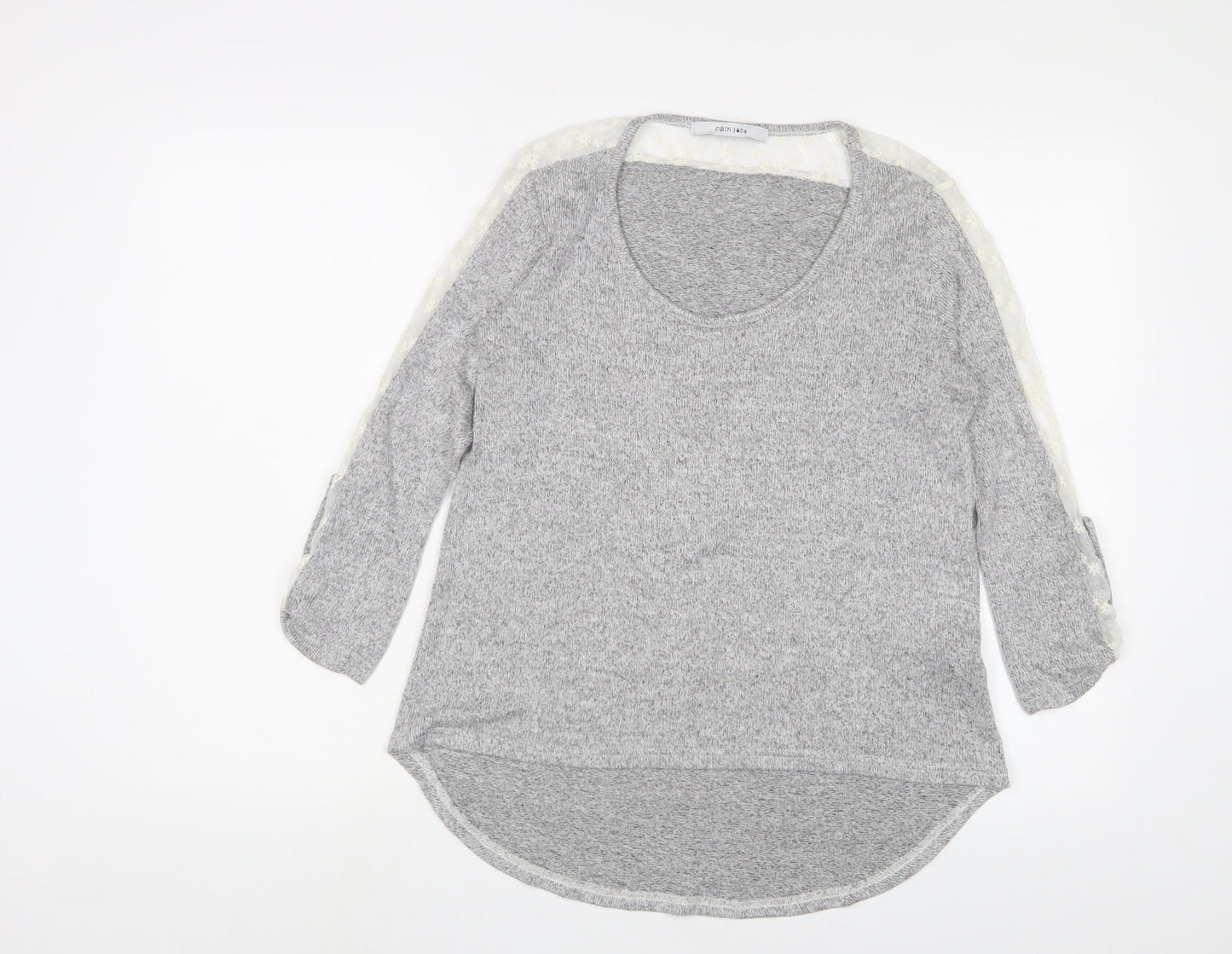 COIN 1804 Womens Grey Polyester Basic T-Shirt Size L Boat Neck