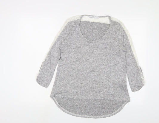 COIN 1804 Womens Grey Polyester Basic T-Shirt Size L Boat Neck