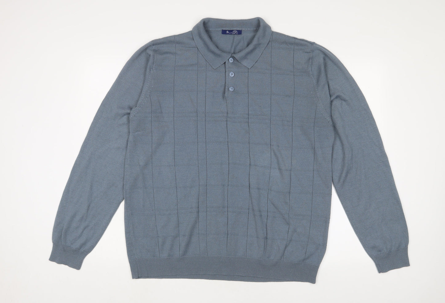 BHS Mens Blue Acrylic Polo Size XL Collared Button
