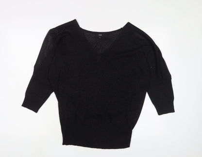 Next Womens Black V-Neck Viscose Pullover Jumper Size 12 - Cold Shoulder