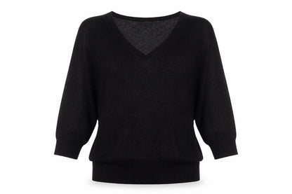 Next Womens Black V-Neck Viscose Pullover Jumper Size 12 - Cold Shoulder