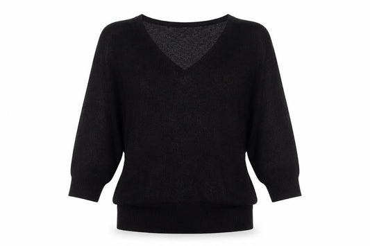 Next Womens Black V-Neck Viscose Pullover Jumper Size 12 - Cold Shoulder