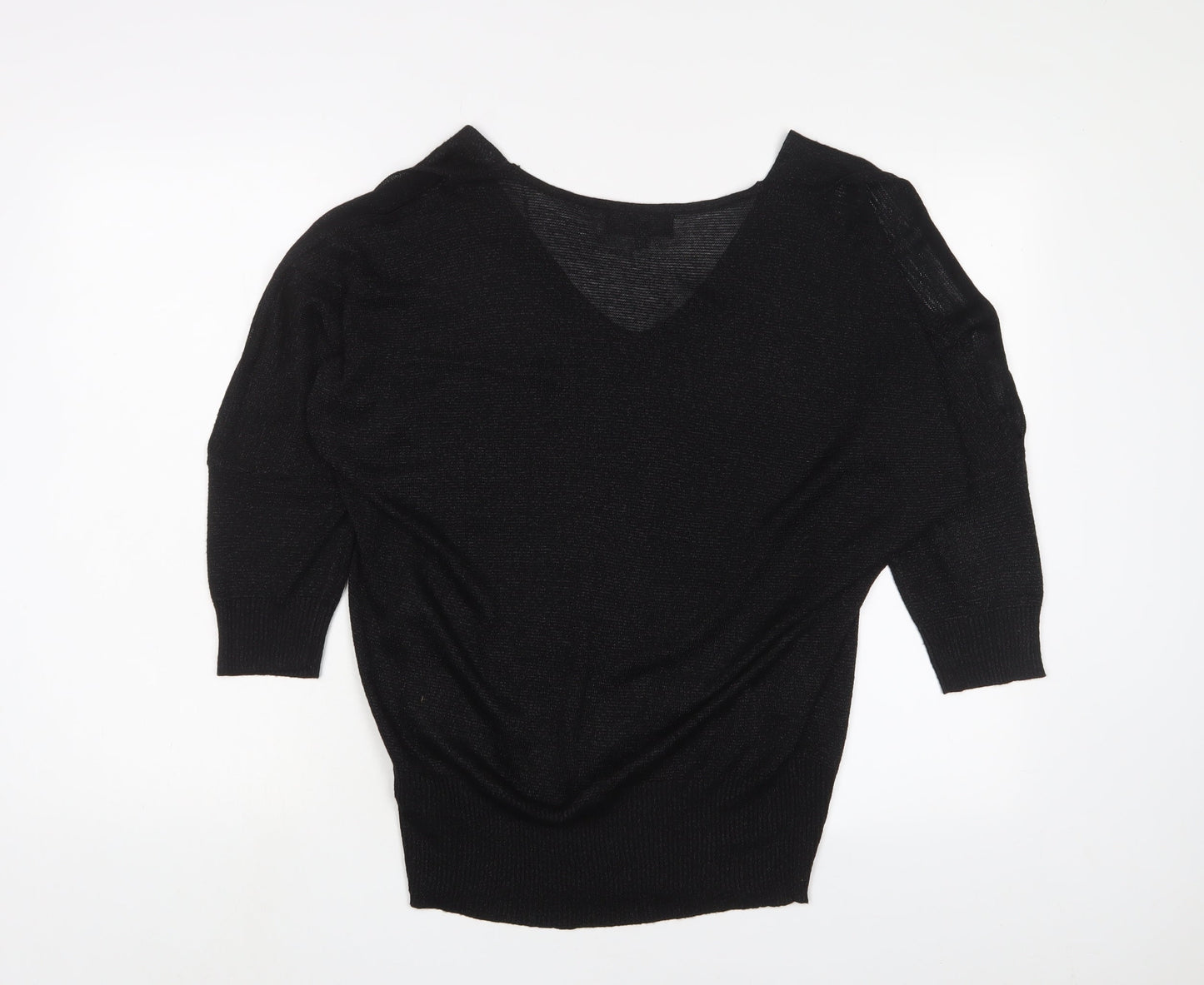 NEXT Womens Black V-Neck Viscose Pullover Jumper Size 12 - Cold Shoulder