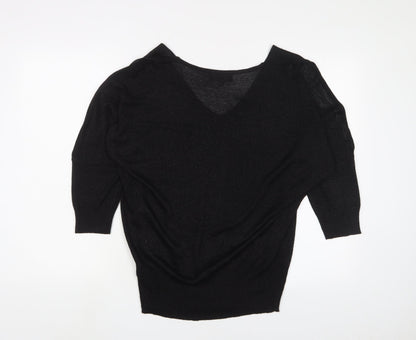 Next Womens Black V-Neck Viscose Pullover Jumper Size 12 - Cold Shoulder