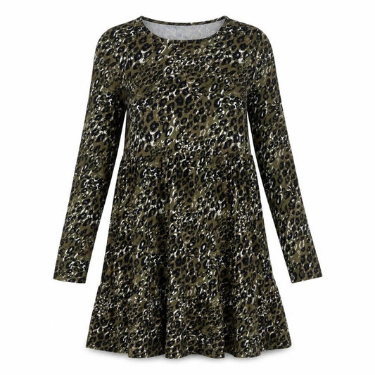 New Look Womens Green Animal Print Cotton A-Line Size 8 Crew Neck Pullover