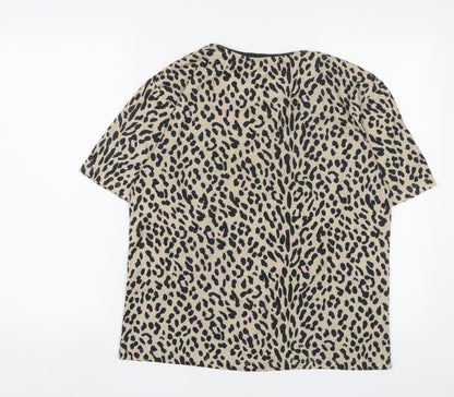 Next Womens Brown Animal Print Polyester Basic T-Shirt Size M Crew Neck