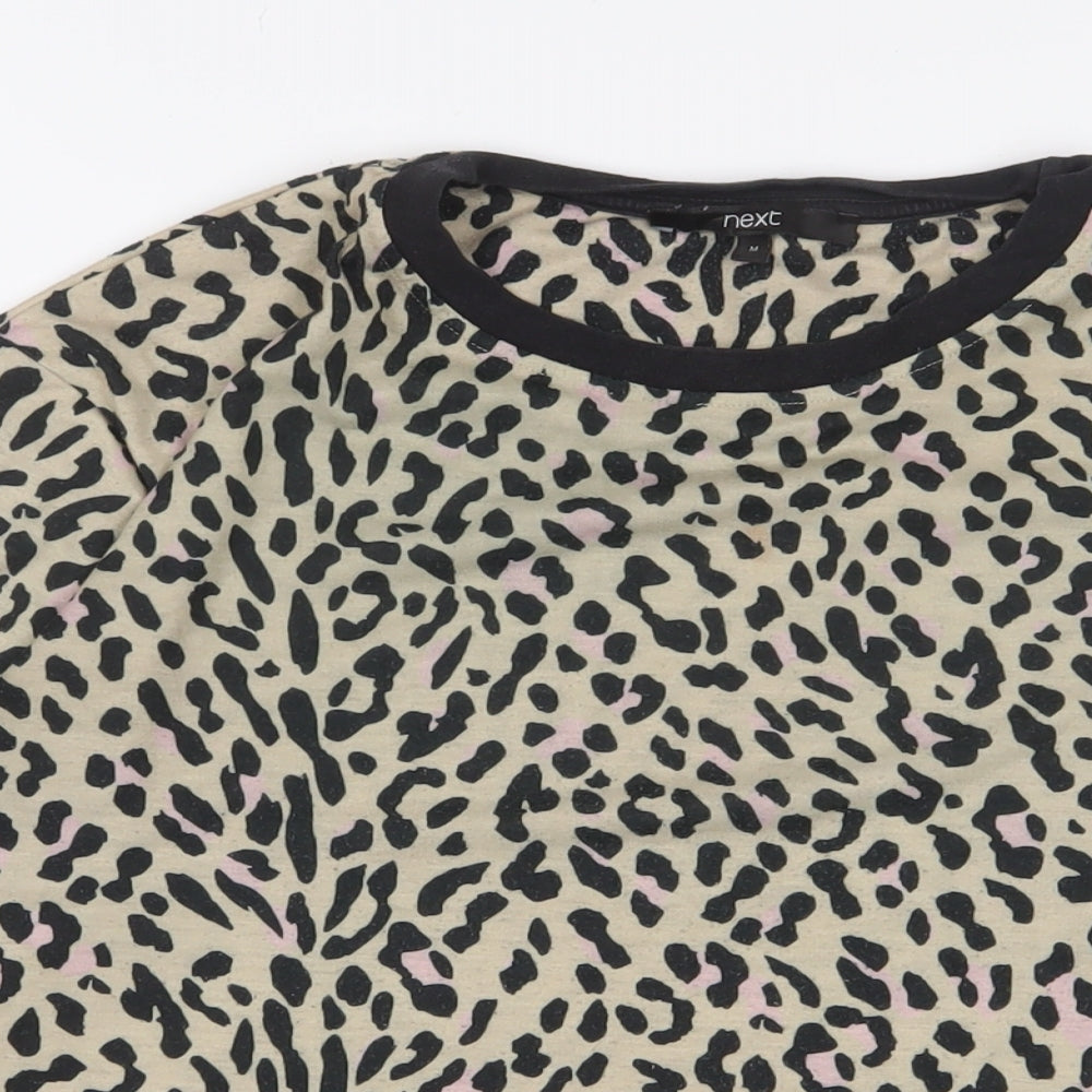NEXT Womens Brown Animal Print Polyester Basic T-Shirt Size M Crew Neck