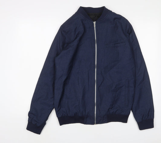 Boohoo Mens Blue Plaid Bomber Jacket Jacket Size M Zip
