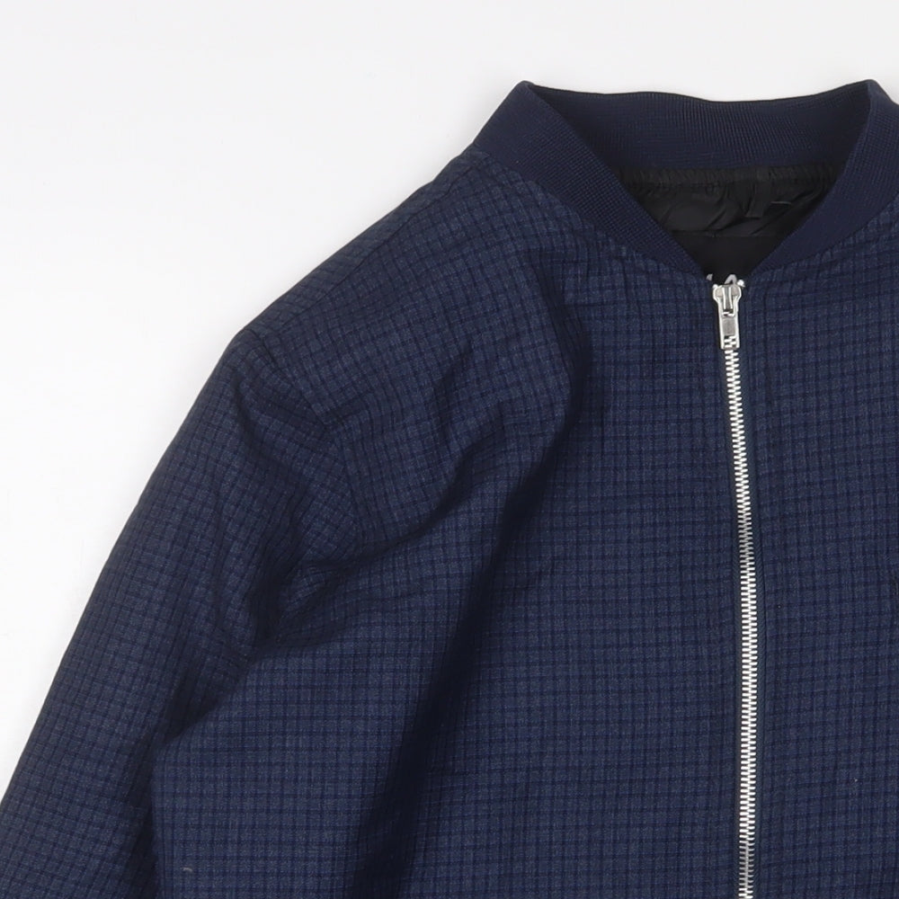 Boohoo Mens Blue Plaid Bomber Jacket Jacket Size M Zip