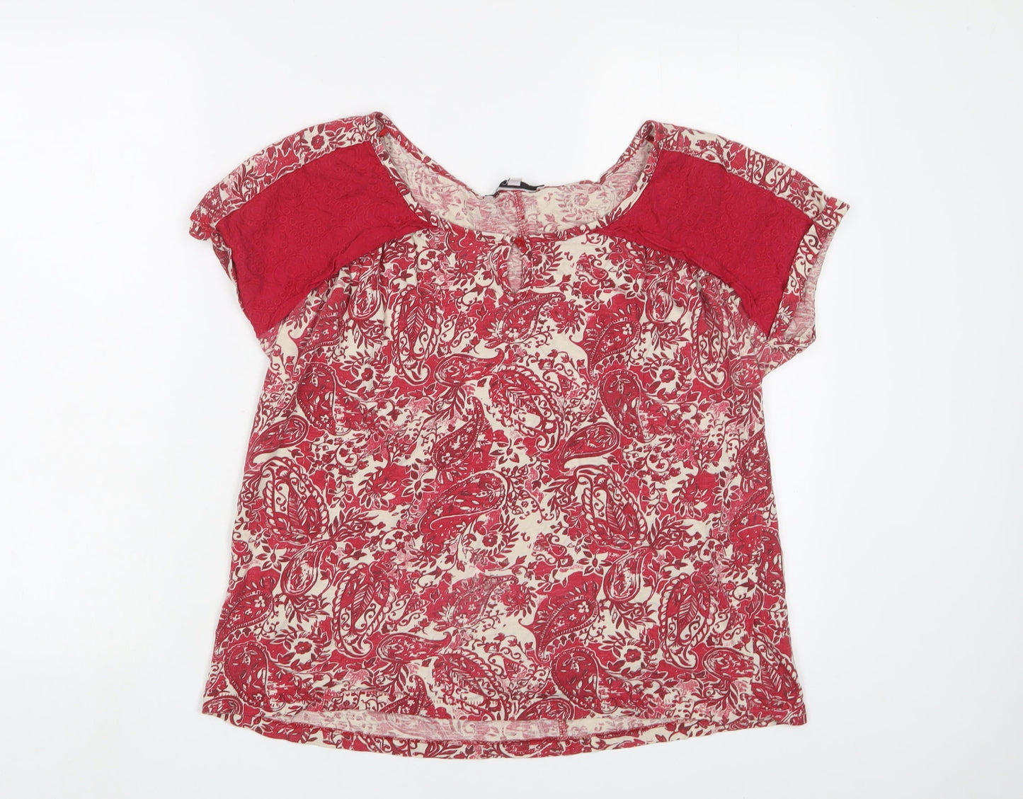NEXT Womens Red Fair Isle Cotton Basic T-Shirt Size 12 Boat Neck - Embroidered
