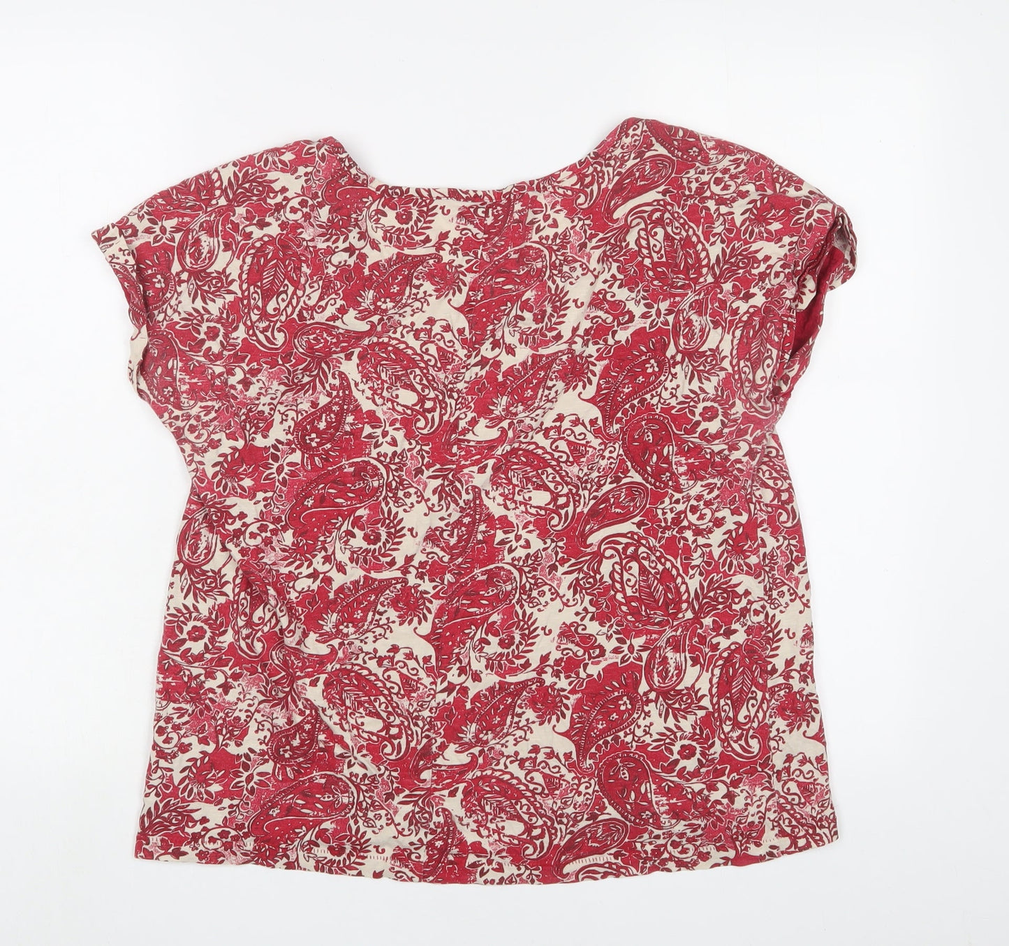 NEXT Womens Red Fair Isle Cotton Basic T-Shirt Size 12 Boat Neck - Embroidered