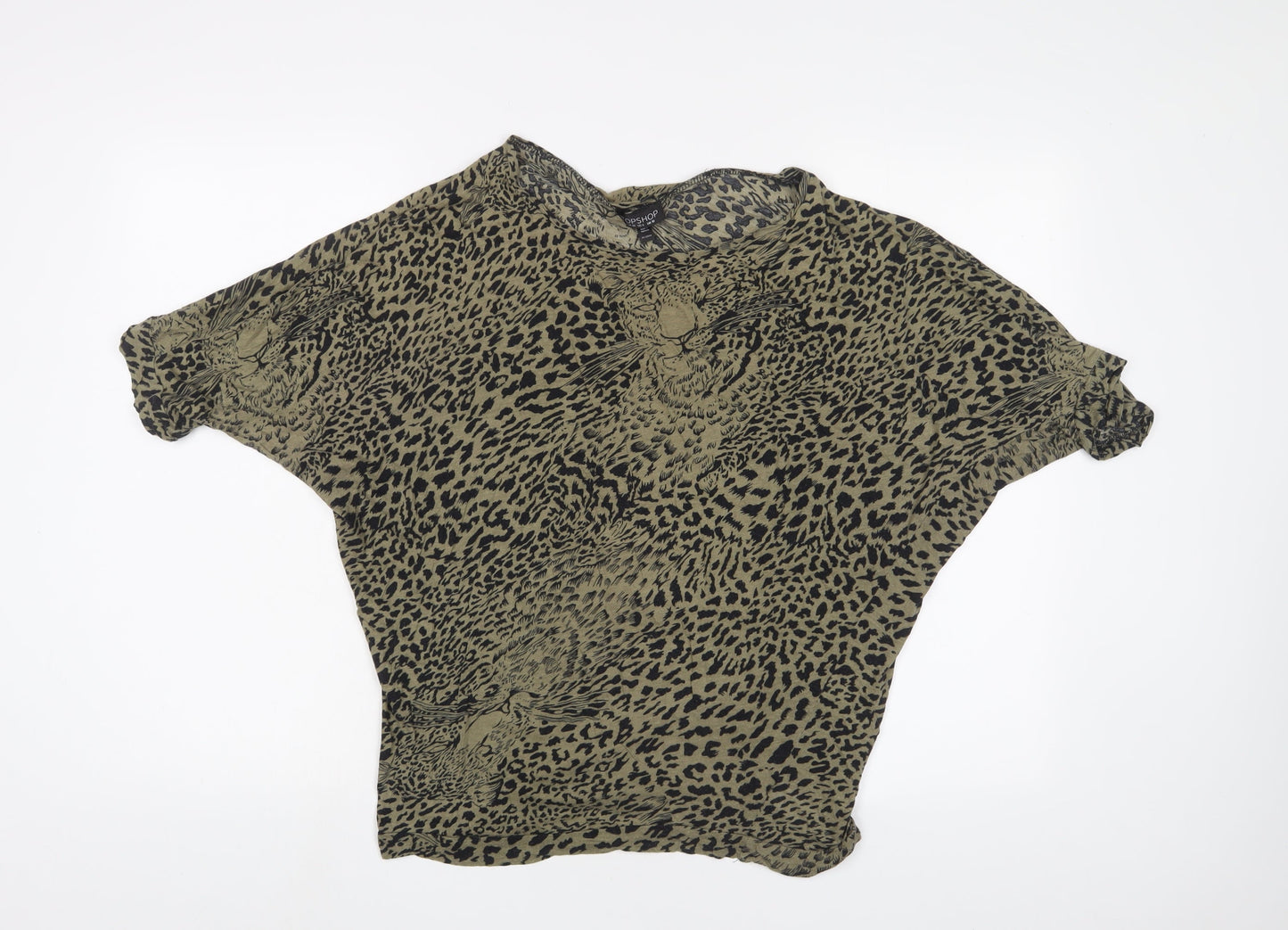 Topshop Womens Green Animal Print Polyester Basic T-Shirt Size 10 Crew Neck