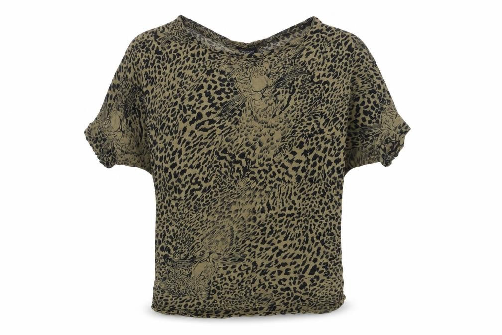 Topshop Womens Green Animal Print Polyester Basic T-Shirt Size 10 Crew Neck