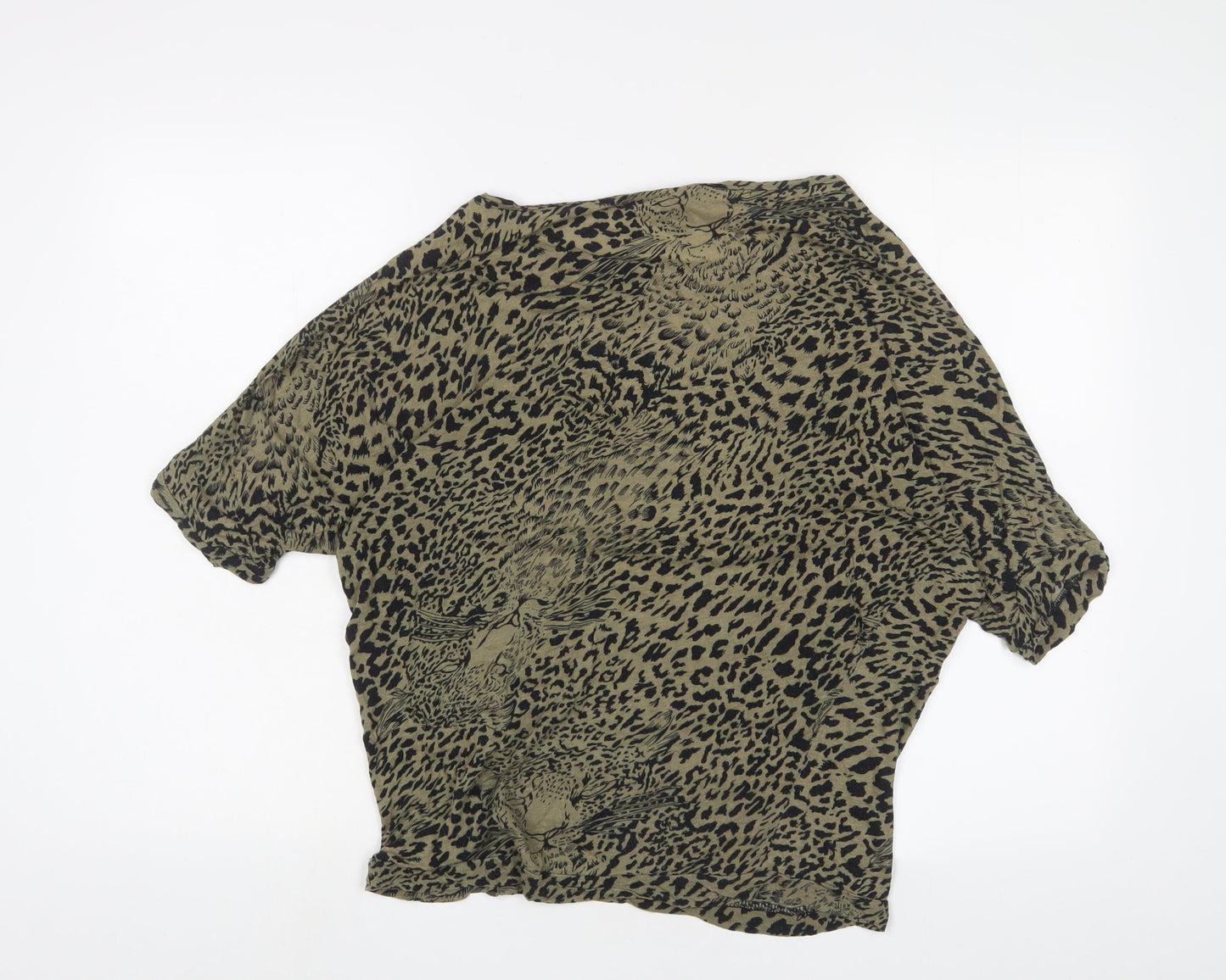 Topshop Womens Green Animal Print Polyester Basic T-Shirt Size 10 Crew Neck
