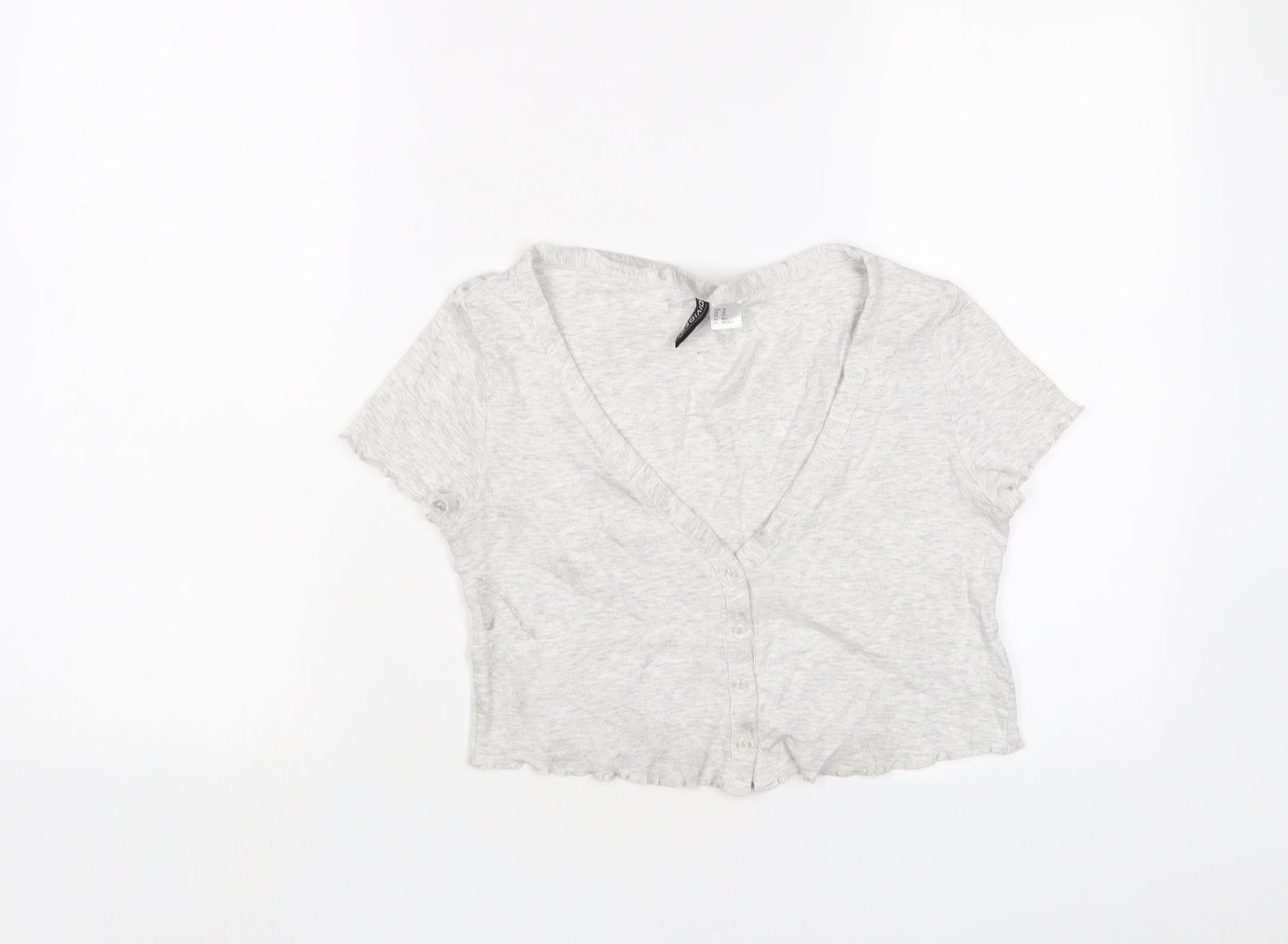 H&M Womens Grey V-Neck Cotton Cardigan Jumper Size XS
