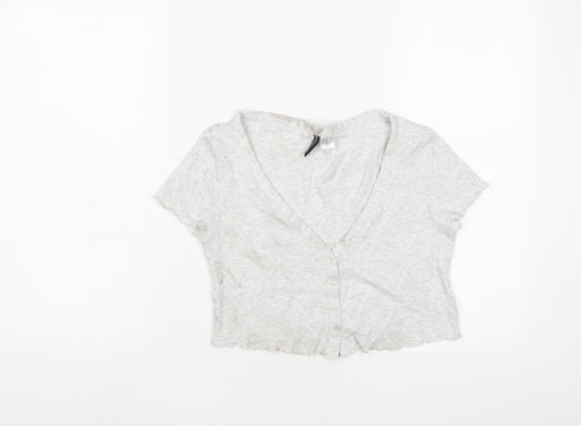 H&M Womens Grey V-Neck Cotton Cardigan Jumper Size XS