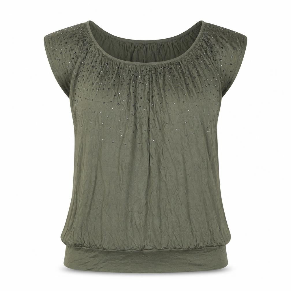 H&M Womens Green Viscose Basic T-Shirt Size S Scoop Neck - Studded
