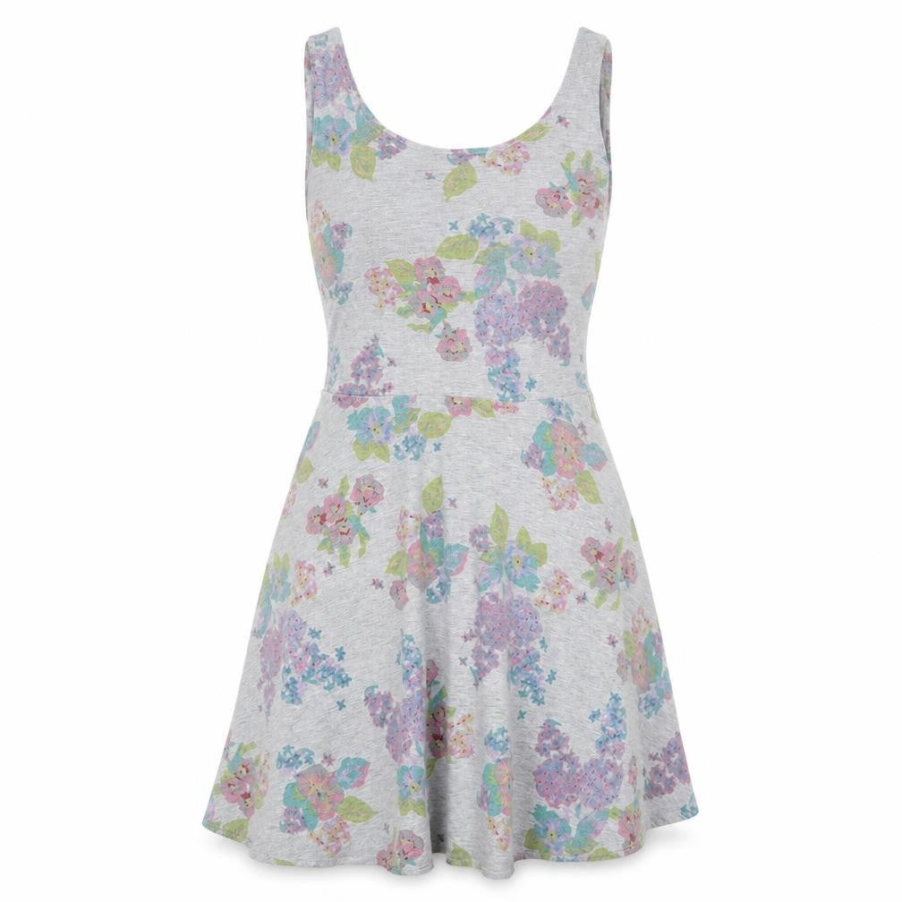 Topshop Womens Grey Floral Cotton A-Line Size 10 V-Neck Pullover