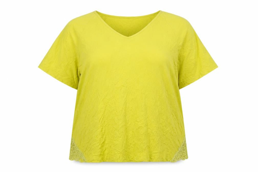 Together Womens Yellow Viscose Basic T-Shirt Size 3XL V-Neck - Cropped