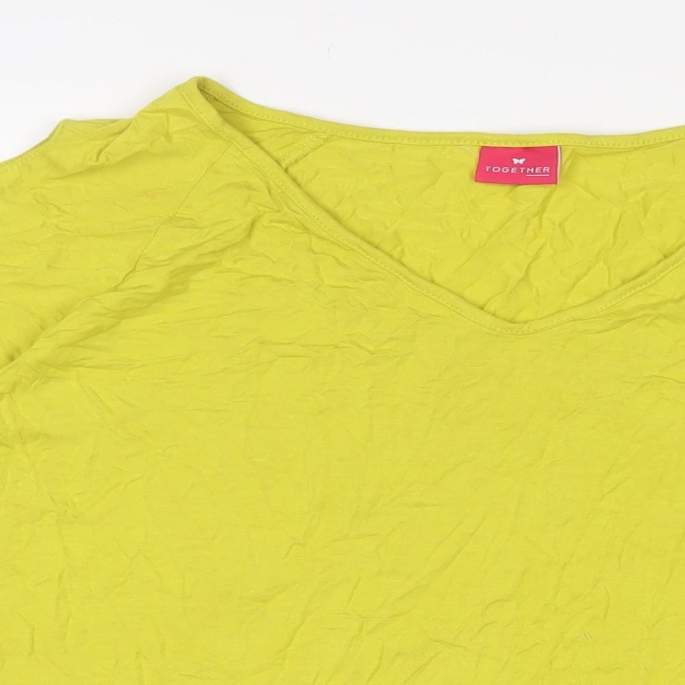 Together Womens Yellow Viscose Basic T-Shirt Size 3XL V-Neck - Cropped
