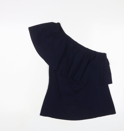 Warehouse Womens Blue Polyester Basic Blouse Size 10 One Shoulder