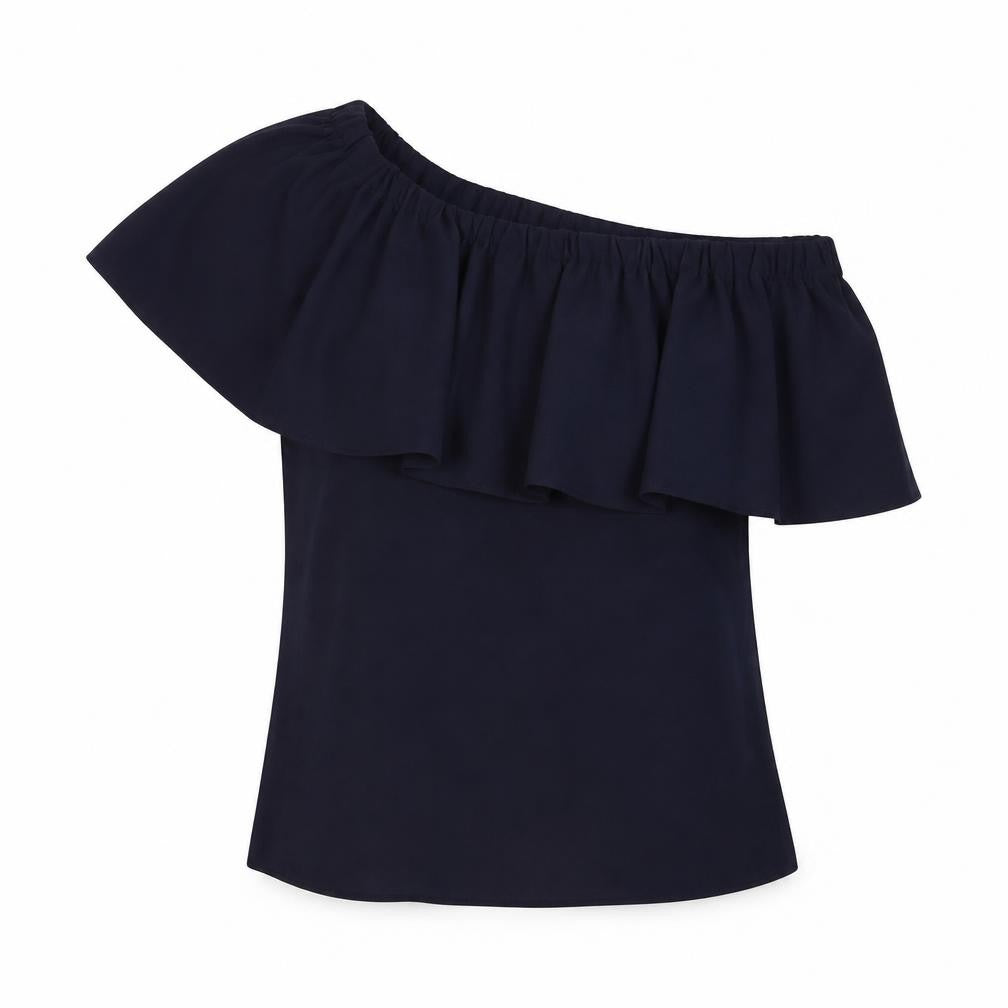 Warehouse Womens Blue Polyester Basic Blouse Size 10 One Shoulder