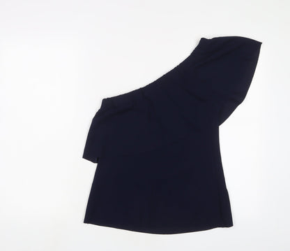 Warehouse Womens Blue Polyester Basic Blouse Size 10 One Shoulder