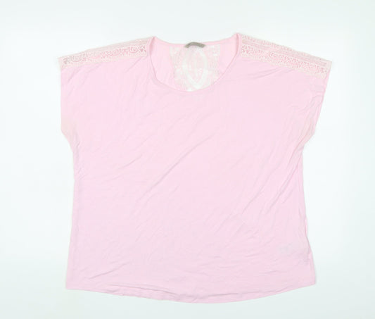 Marks and Spencer Womens Pink Viscose Basic T-Shirt Size 18 Scoop Neck