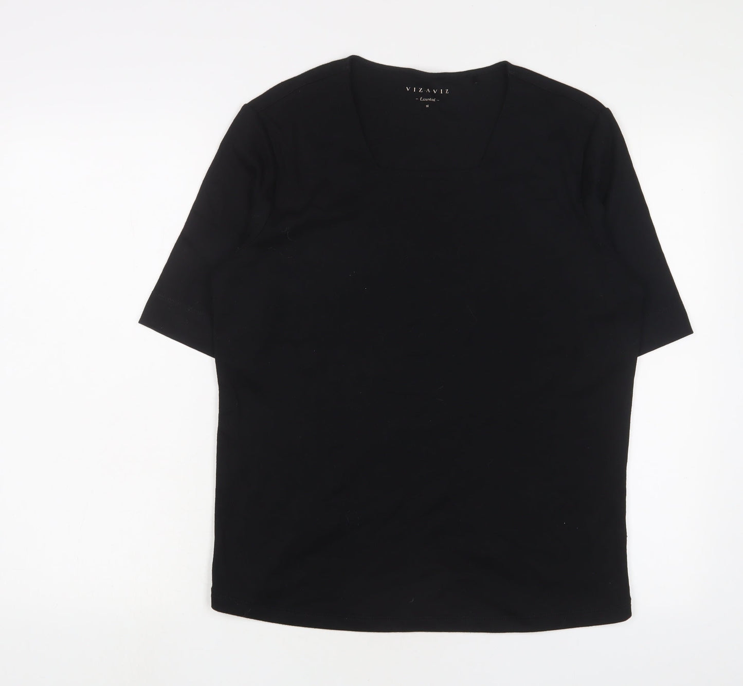 Viz a viz Womens Black Cotton Basic T-Shirt Size 16 Square Neck