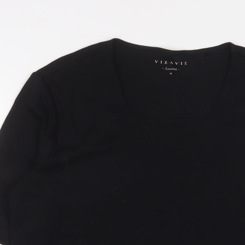 Viz a viz Womens Black Cotton Basic T-Shirt Size 16 Square Neck