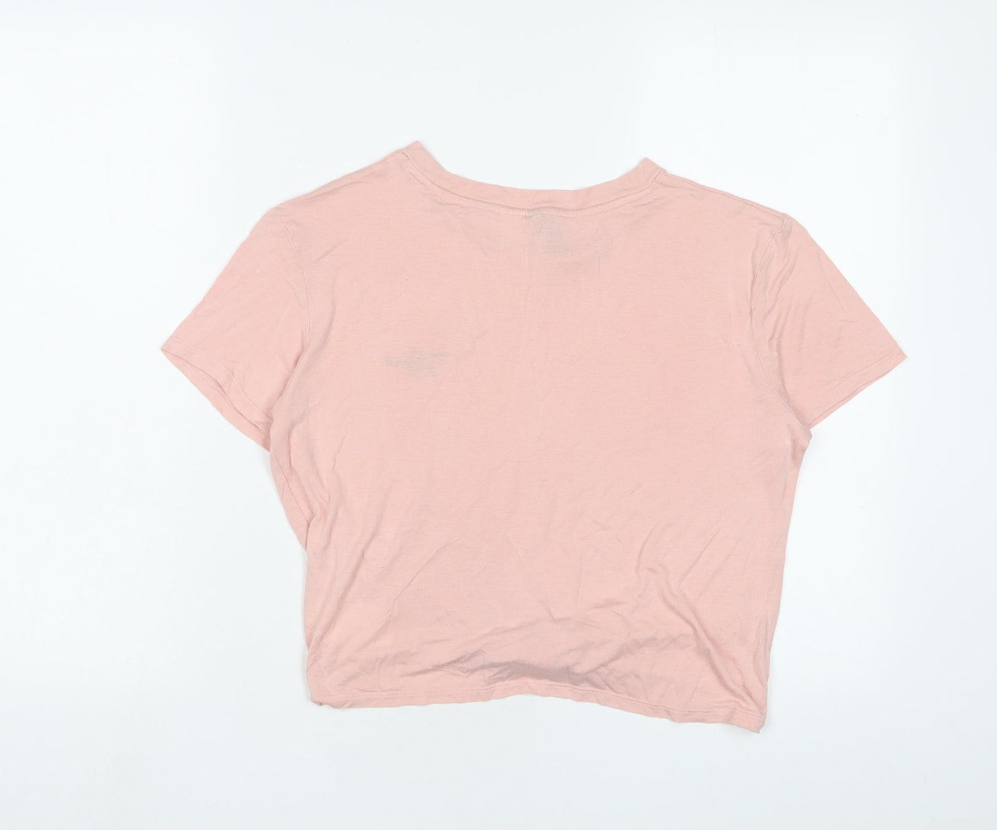 H&M Womens Pink Viscose Cropped T-Shirt Size M Crew Neck - Embroidered