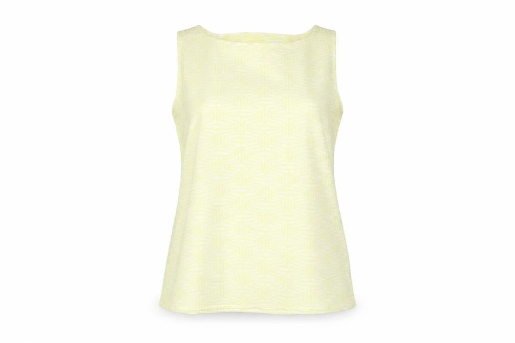 Marks & Spencer Womens Yellow Geometric Viscose Basic Tank Size 16 Scoop Neck