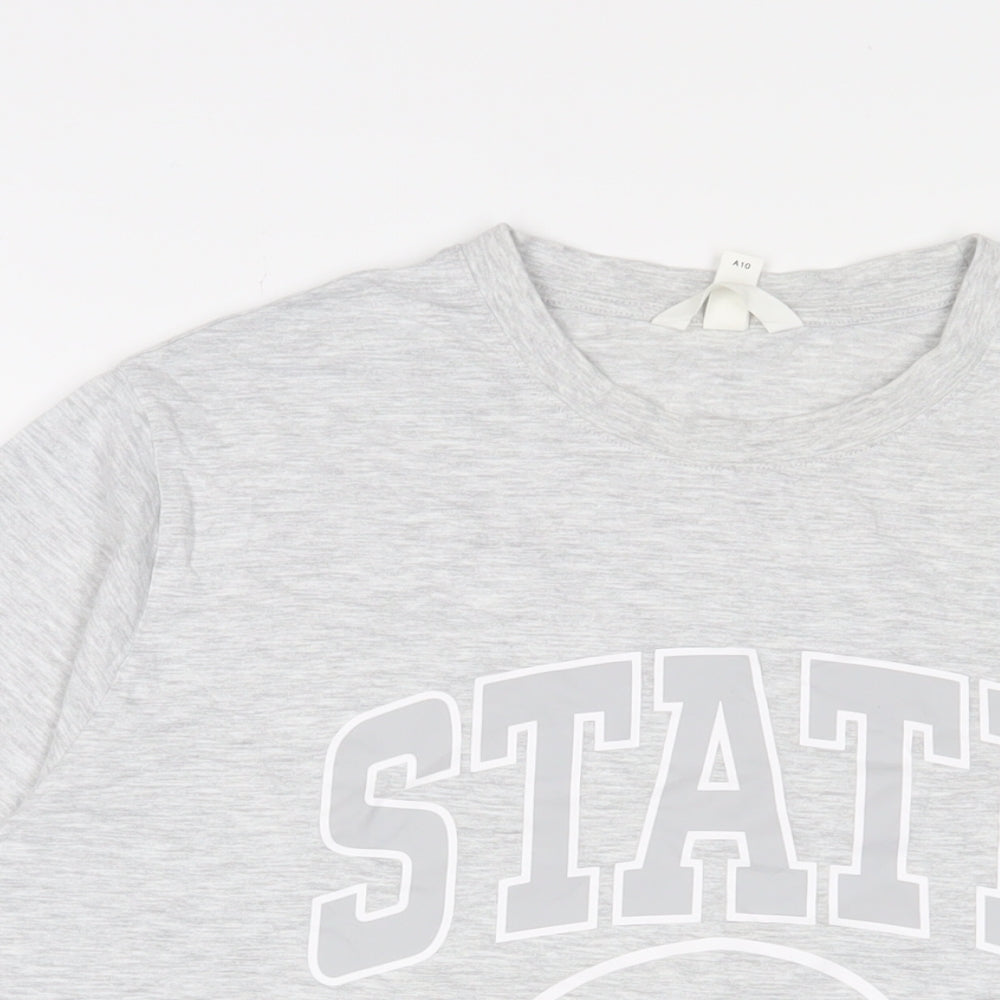 H&M Womens Grey Camel Basic T-Shirt Size L Crew Neck - State Maine Football