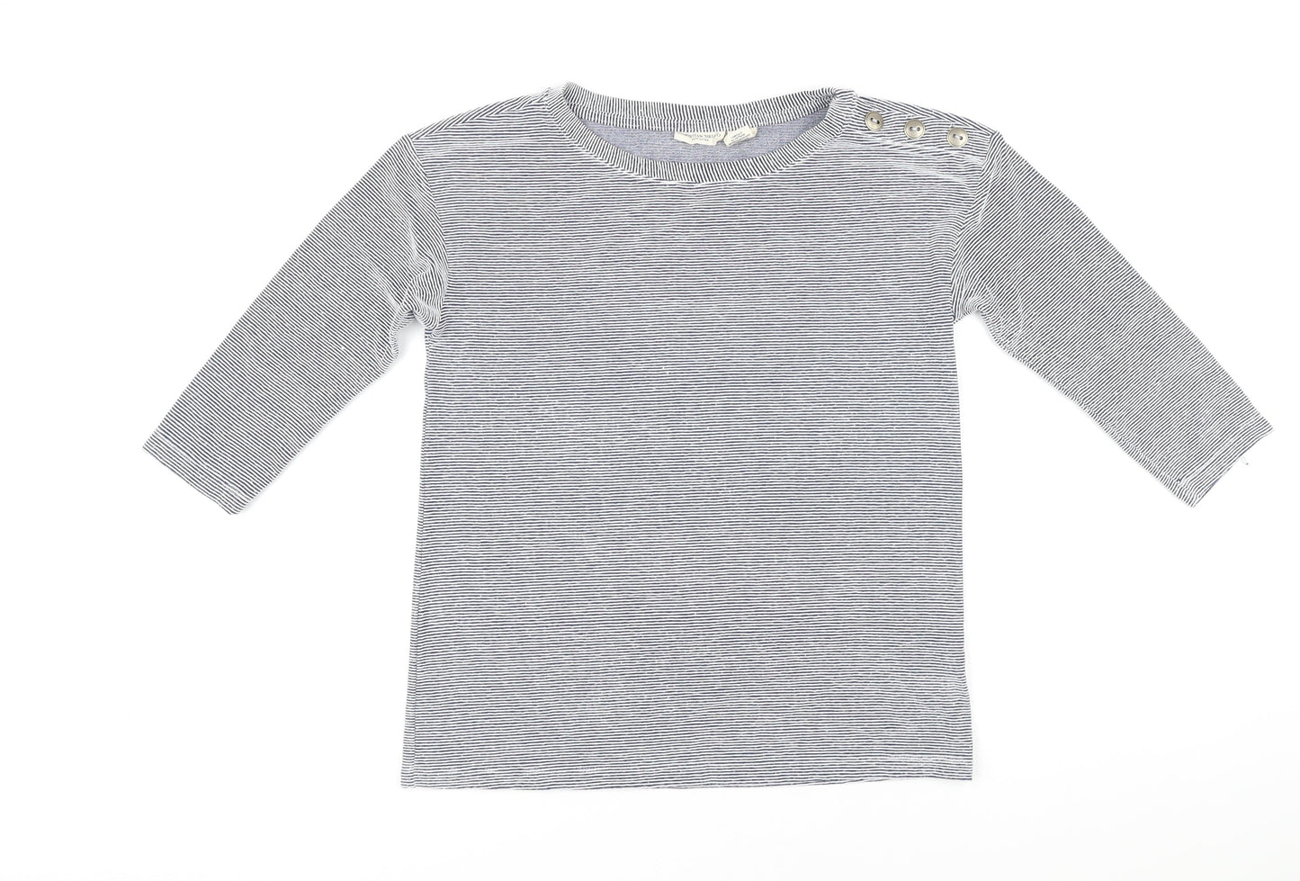 Christian Siriano Womens Blue Striped Viscose Basic T-Shirt Size S Boat Neck