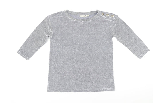 Christian Siriano Womens Blue Striped Viscose Basic T-Shirt Size S Boat Neck