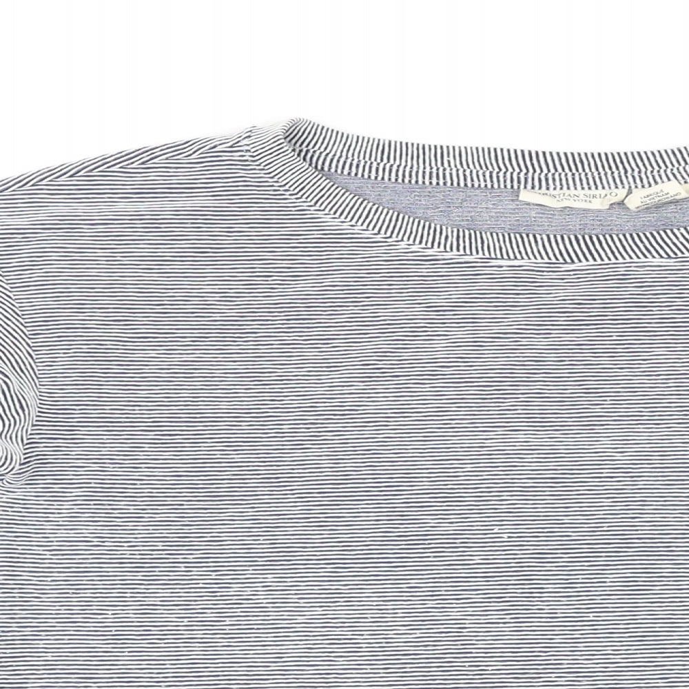 Christian Siriano Womens Blue Striped Viscose Basic T-Shirt Size S Boat Neck