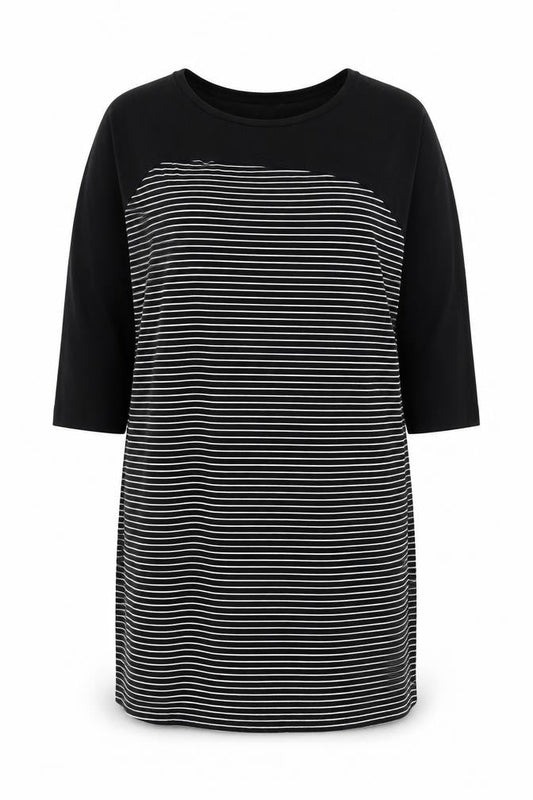 Arabella & Addison Womens Black Striped Rayon T-Shirt Dress Size 16 Boat Neck