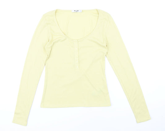 NA-KD Womens Yellow Polyester Basic T-Shirt Size S Scoop Neck