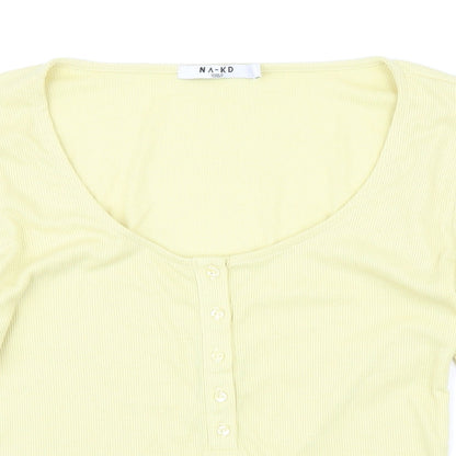 NA-KD Womens Yellow Polyester Basic T-Shirt Size S Scoop Neck