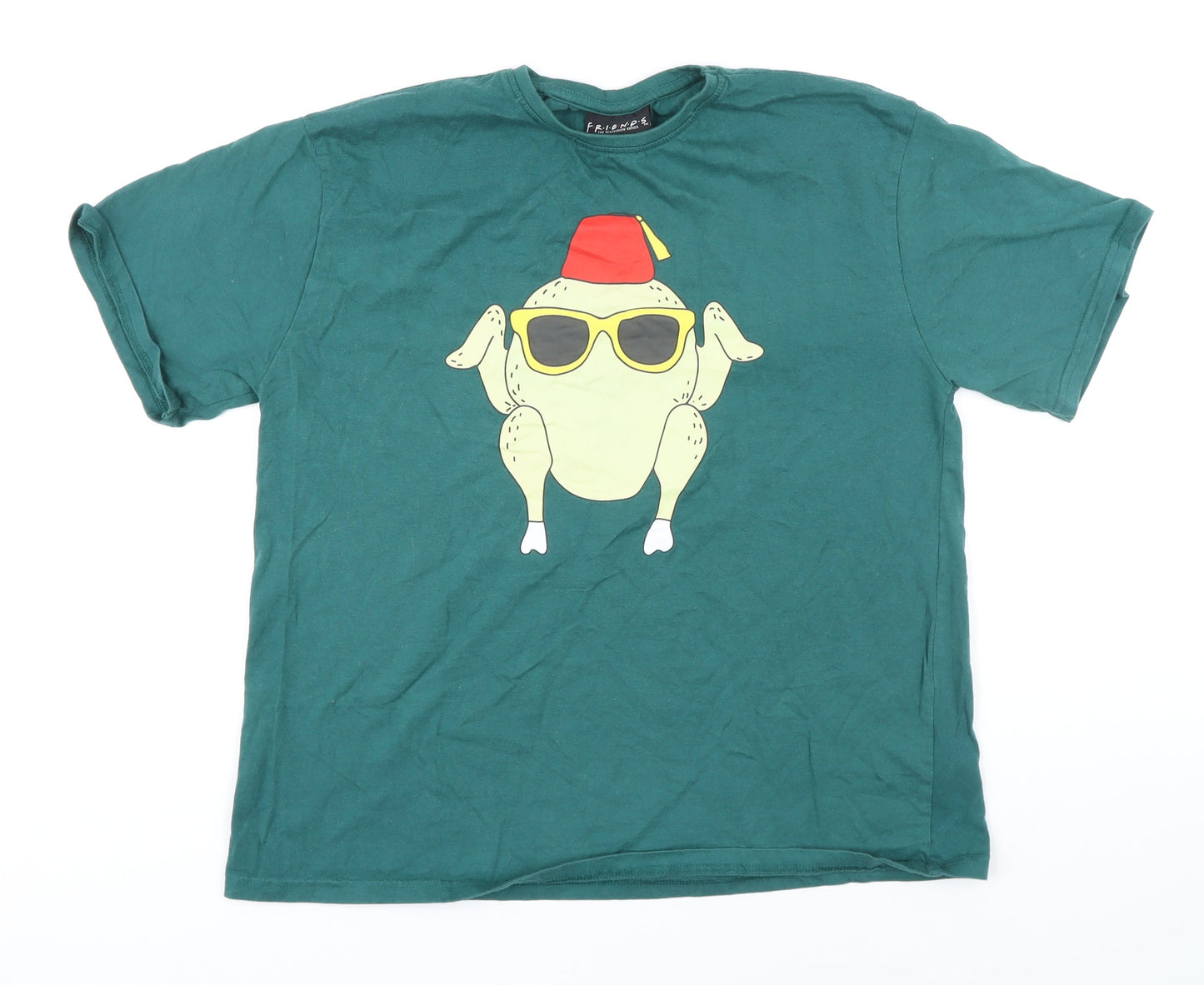 Friends Womens Green 100% Cotton Basic T-Shirt Size 12 Round Neck - Friends Christmas