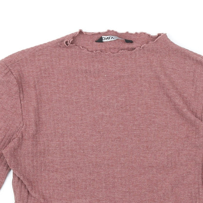 Close-up detail of Only women’s pink round neck polyester jumper, size UK 10