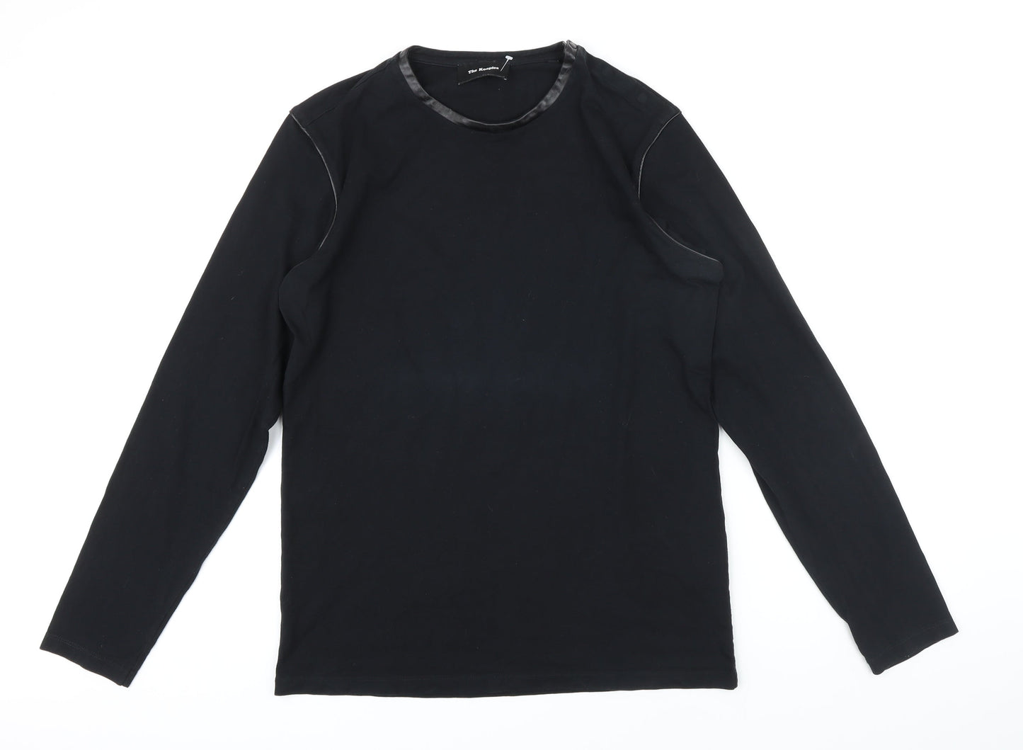 The Kooples Womens Black Polyester Tunic T-Shirt Size M Round Neck - Leather look trims