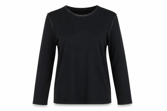 The Kooples Womens Black Polyester Tunic T-Shirt Size M Round Neck - Leather look trims