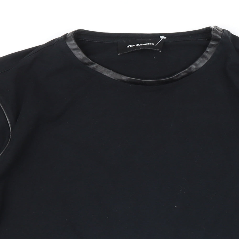 The Kooples Womens Black Polyester Tunic T-Shirt Size M Round Neck - Leather look trims