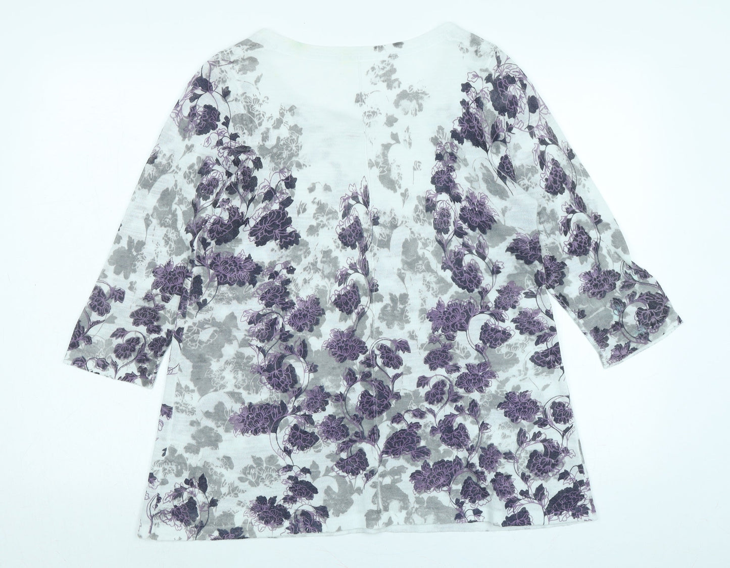 Marks and Spencer Womens White Scoop Neck Floral Acrylic Pullover Jumper Size 12