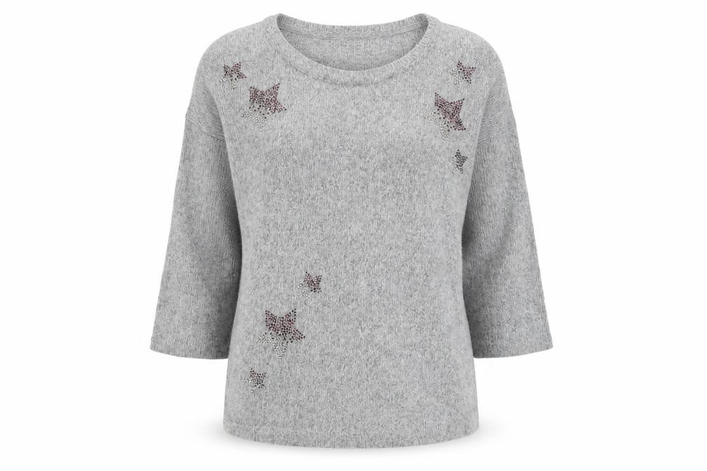 khost Womens Grey Scoop Neck Polyester Pullover Jumper Size 14 - Gemstone star detail