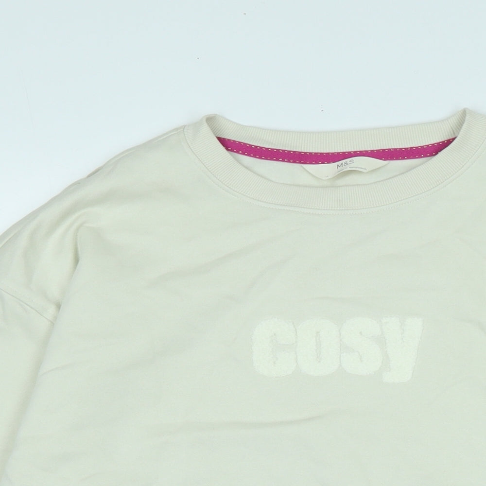 Marks and Spencer Womens Ivory Polyester Pullover Sweatshirt Size 14